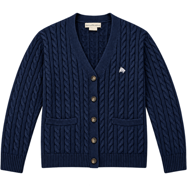 Navy Cable-Knit Cotton Cardigan