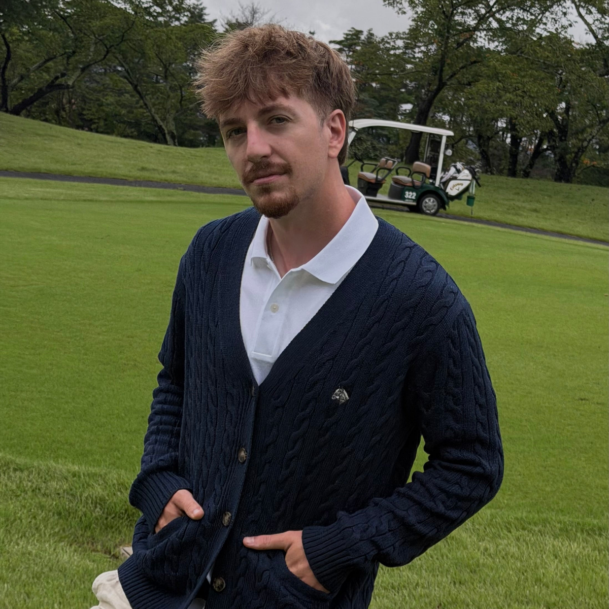Navy Cable-Knit Cotton Cardigan