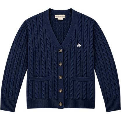 Navy Cable-Knit Cotton Cardigan