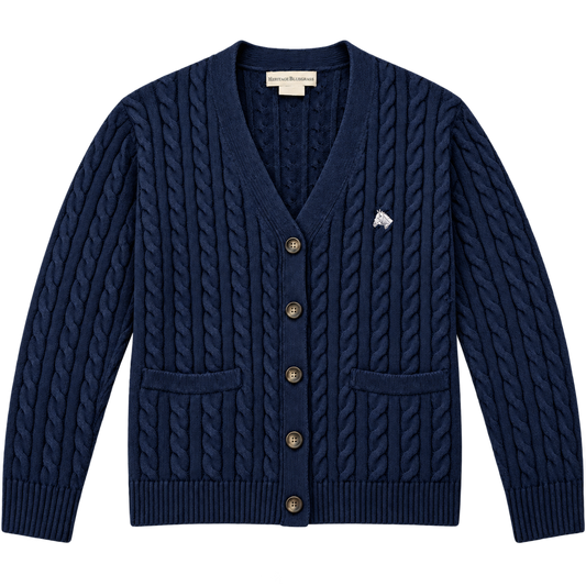 Navy Cable-Knit Cotton Cardigan