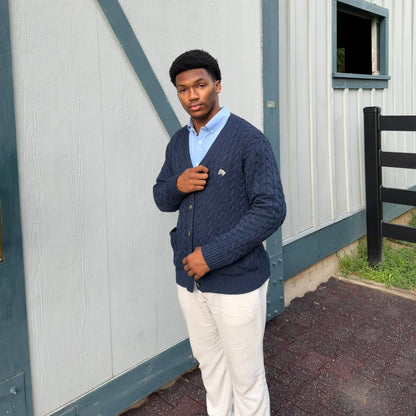 Navy Cable-Knit Cotton Cardigan